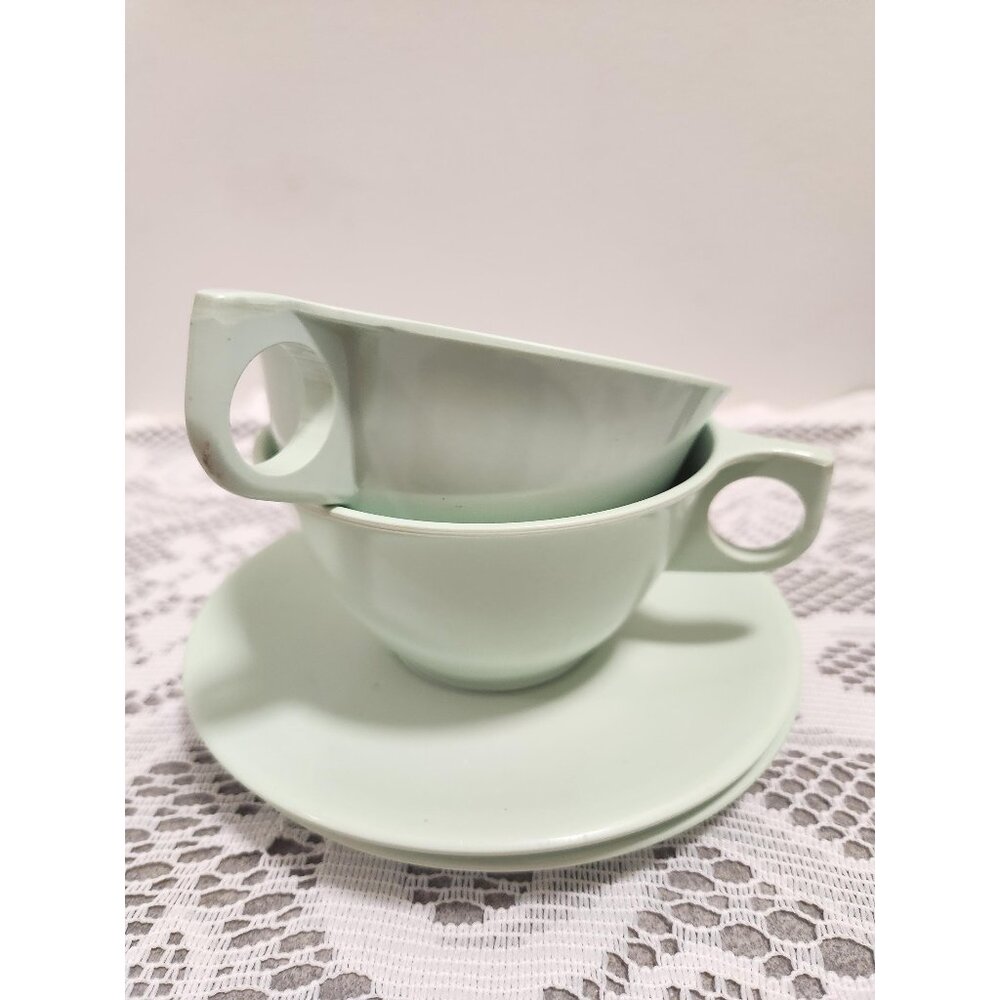 Vintage Mel Mac Green Tea Cup & Saucer Set - 1970s Cottagecore Kitchen Decor